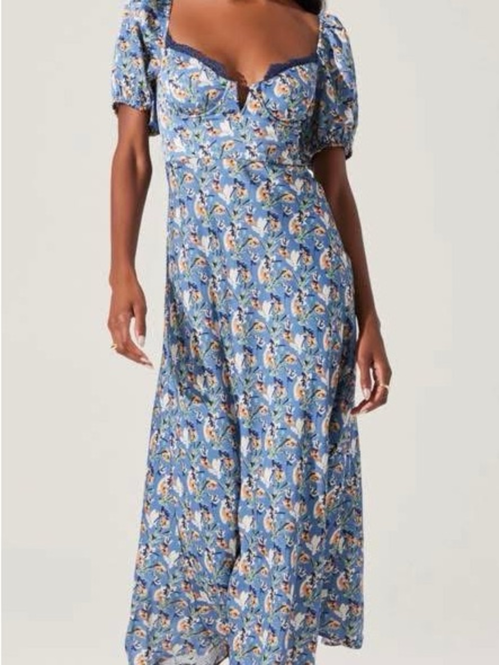 ASTR The Label Sylvie Puff Sleeve Blue Floral Maxi Dress